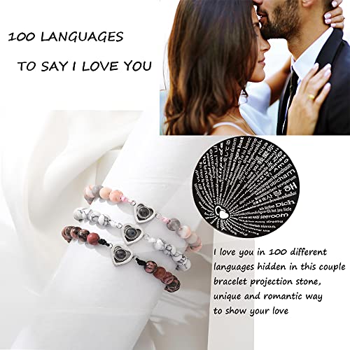QWNHONEY Gift for Grandson Bracelet I Love You 100 Languages Tiger Eyes Gift for Men Chritmas Birthday Valentine's Day Father's Day Graduation Anniversary Beads Jewelry Gifts for Him