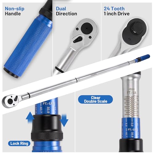 UYECOVE 1/4-Inch Drive Click Torque Wrench, Dual-Direction Click Professional Torque Wrench 10-50IN.LB/1.1-5.7Nm, Dual Range Scales Graduated in FT.LB and N.M