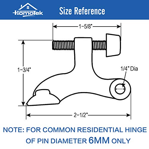 HOMOTEK 2 Pack Hinge Pin Antique Brass Door Stopper, Adjustable Deluxe Heavy Duty Door Stopper 2-1/2"x1-3/4”, with Black Rubber Bumper Tips