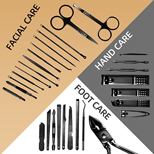 Manicure Set 30 in 1 Nail Clipper Set,RedFlow Nail Clippers,Fingernail & Toenail Clippers,Manicure Tools,Pedicure Tools,Suitable for Travel Manicure Kit (A-Black)
