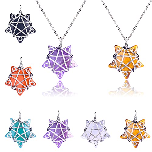 FORBY Natural Five-Star Shaped Crystal Necklace Silver Wire Wrapped Pentagram Pendant Gemstone Jewelry For Women Necklaces Trendy Crystal Necklace Healing Crystal Necklace Pendant