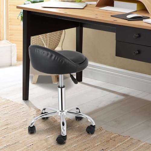 Nova Microdermabrasion Rolling Stool Swivel Salon Stool Chair Adjustable Drafting Tattoo Office Massage Medical Facial Spa with PU Cushion Backrest (Black)