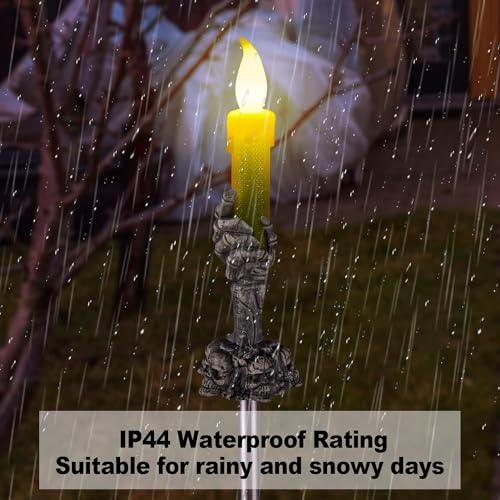 Halloween Pathway Lights, 5 Pack Candle Skull Hand Candle Holder, LED Halloween Decor Candle Lights Solar Powered, Indoor and Outdoor Party Home Garden Porch Halloween Decoration (Dark Black-1x5 Pack)