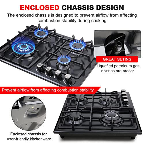 forimo Gas Cooktop 22Inch,Built in Gas Cooktop 4 Burners Stainless Steel Stove with NG/LPG Conversion Kit Thermocouple Protection and Easy to Clean