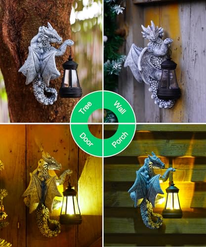 Fashionoda Dragon Tree Hugger with Solar Lantern - 9.3 Inch Resin Dragon Statue for Outside Garden Yard Decor,Unique Outdoor Dragon Gifts & Birthday Gifts for Mom Women Grandma