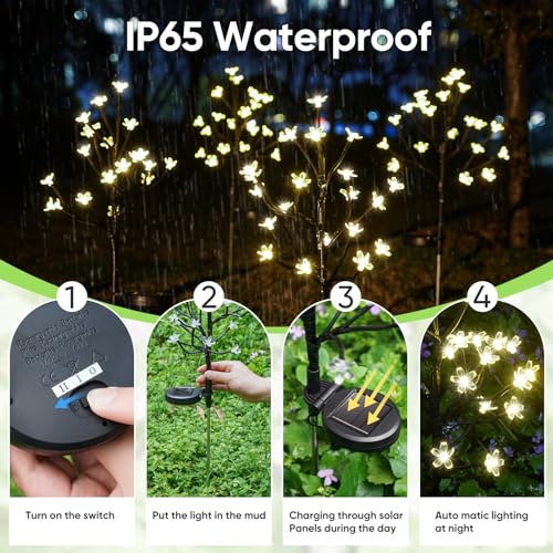 IUEECEN Solar Garden Lights Decorative, Solar Flower Lights Garden Decor 6Pack, 120Led Solar Powered Outdoor Lights Waterproof,Outdoor Solar Lights for Yard, Pathway,Lawn Solar Garden Decorations