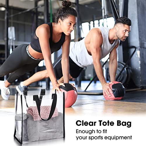 Saintrygo 20 Pack Clear Tote Bags Bulk 12 x 12 x 6 PVC Plastic Tote Bag with Handles for Stadium Work Beach Sports(Black)