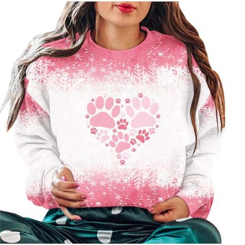 Christmas X-R31 Lime Green Colorful Flower Deer Print Relaxed Fit Long Outfits for Women Fall Winter Crew Neck Happy Festival Christmas Lounge Kawaii Outfit Sweatshirt Women 2023 Clothes XL