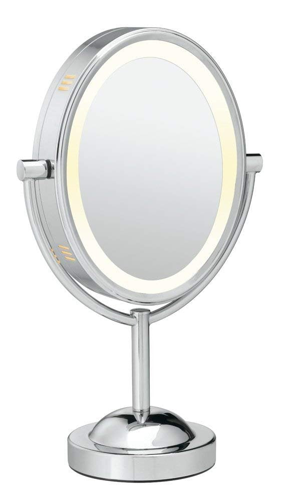 Conair Lighted Makeup Mirror, LED Vanity Mirror, 1X/7X Magnifying Mirror, Double Sided, Corded in Polished Chrome