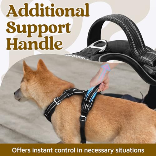 rabbitgoo Dog Harness Small Sized, No Pull Dog Vest Harness with 3 Buckles, Adjustable Soft Padded Pet Harness with Easy Control Handle and Reflective Strips, Black, S