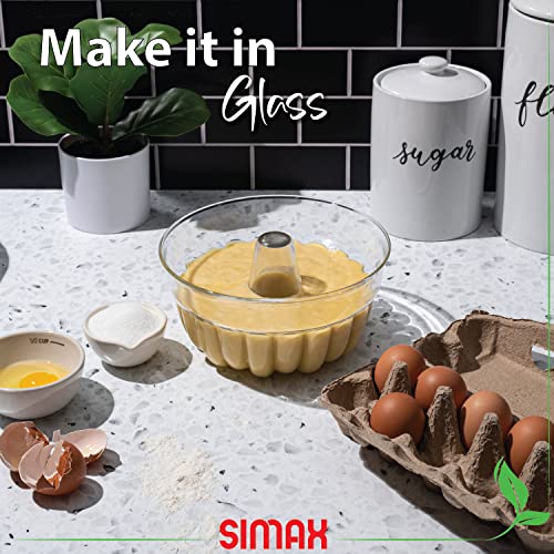 SIMAX Clear Glass Fluted Bundt Pan, Heat, Cold, and Shock Proof, Holds 1.4 Quarts (5.4 Cups), Made in Europe, Great for Small Ring Cakes, Puddings, Desserts, Monkey Bread, and More, Dishwasher Safe