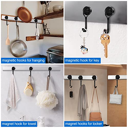LOVIMAG Magnetic Hooks, Strong Magnetic Hooks for Refrigerator, 25LBS Black Swivel Neodymium Magnets with Hooks for Fridge, Cruise Cabins, Grill, Metal Door, Kitchen, Locker, Office etc-1 Pack