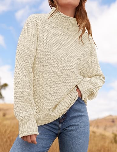 ZESICA Women's Turtleneck Batwing Sleeve Loose Oversized Chunky Knitted Pullover Sweater Jumper Tops,Orange2,Large