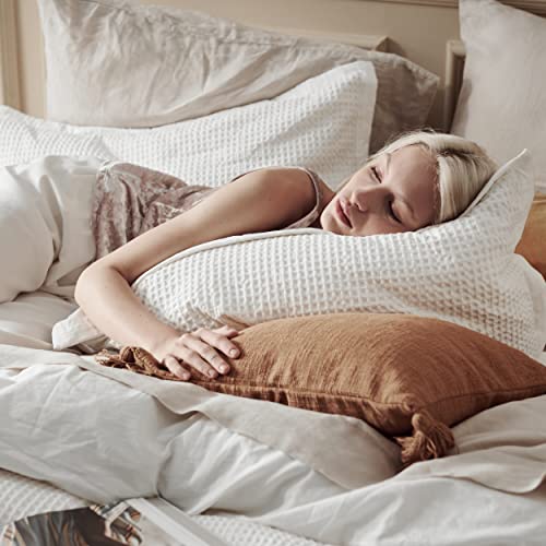 Bedsure Cotton Duvet Cover Queen - 100% Cotton Waffle Weave Grey Blue Duvet Cover Queen Size, Soft and Breathable Queen Duvet Cover Set for All Season (Queen, 90"x90")