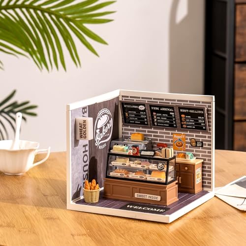 Rolife LED Building Blocks for Adults,1:24 Toy Building Sets,Model Building Kits for Kids Ages 8-12-15,DIY Miniature Dollhouse Kits for Adults,Hobbies for Women Men (1.Golden Wheat Bakery)