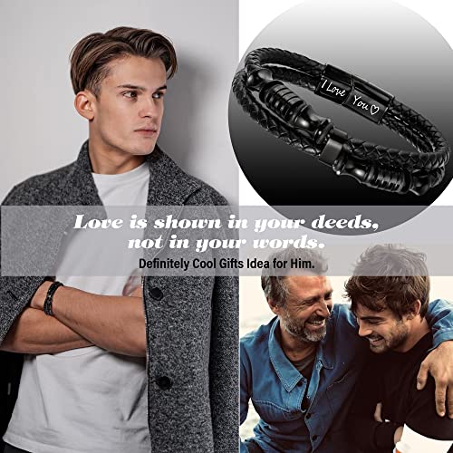 Boyfriend Gifts Cross Leather Bracelets for Men Black Braided 1 Year Anniversary Easter Gifts for Boyfriend I Love You Gifts for Him Retirement Birthday Jewelry
