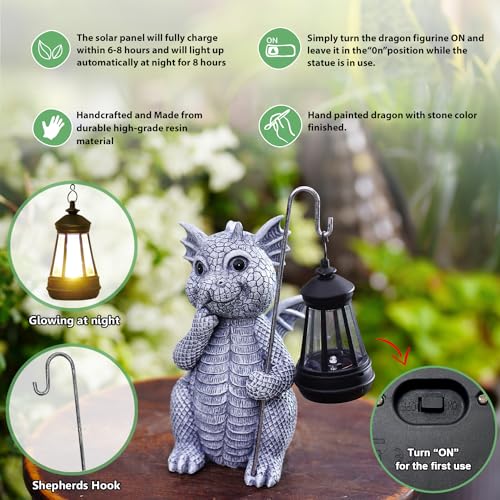 Qeeman Solar Garden Statue Cat Figurine- Garden Art with Solar Lantern, Loving Cat for Patio,Balcony,Yard, Lawn-Unique Housewarming Gift for Garden Mom Grandma