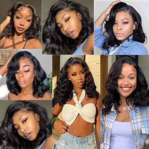 8 Inch Bob Wig Human Hair Body Wave Lace front Wigs For Black Women Human Hair 4x4 Lace Closure Loose Wave Brazilian Virgin Remy Hair Pre Plucked With Baby Hair