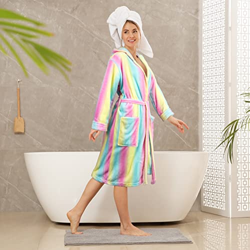 Burklett Womens Robe Winter Fleece Nightgown Hooded Robe Loungewear Sleepwear,Gradient Colour