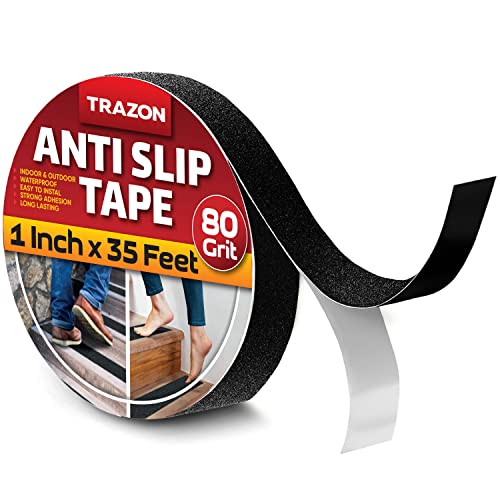 Grip Tape - Heavy Duty Anti Slip Tape for Stairs Outdoor/Indoor Waterproof 1Inch x 35Ft Safety Non Skid Roll for Stair Steps Traction Tread Staircases Grips Adhesive Non Slip Strips Nonslip Walk Black