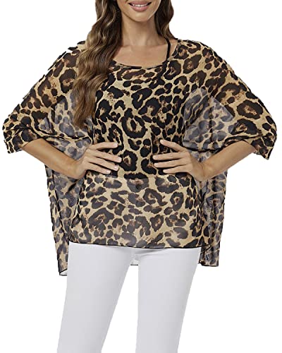 Rokou Women Chiffon Blouse Floral Batwing Sleeve Beach Loose Tunic Shirt Tops (NewC29)