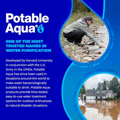 Potable Aqua Water Purification Tablets with PA Plus, Portable and Effective Solution for Camping, Hiking, Emergencies, Natural Disasters and International Travel, Two 50ct Bottles