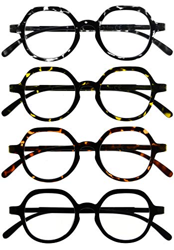 Eyekepper 4 Packing Retro Design Glasses for Women Reading - Vintage Reading Eyeglasses Small Lens Readers Men +4.00