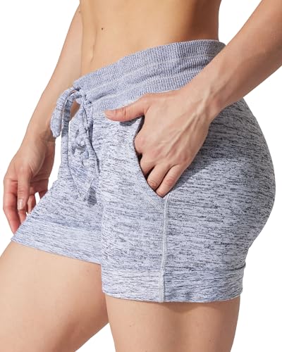 90 Degree By Reflex Womens Soft Sweat Shorts High Waisted Drawstring Lounge Shorts with Pockets - Heather Grey - XS