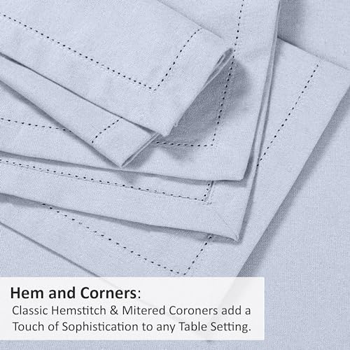 Ruvanti Premium Linen Napkins Set of 6-20x20 Inch, Classic Hemstitch, Mitered Corner Cloth Napkins - Soft, Elegant Dinner Napkins Cloth Washable for Weddings, Parties, Everyday Use - Navy