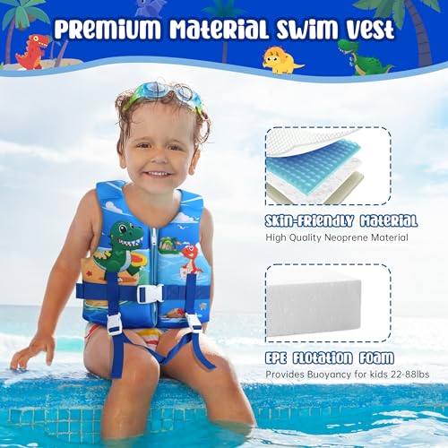 Welebar Toddler Swim Vest, Floaties with Adjustable Safety Strap for Boys and Girls Aged 2-10 Years/22-88lbs