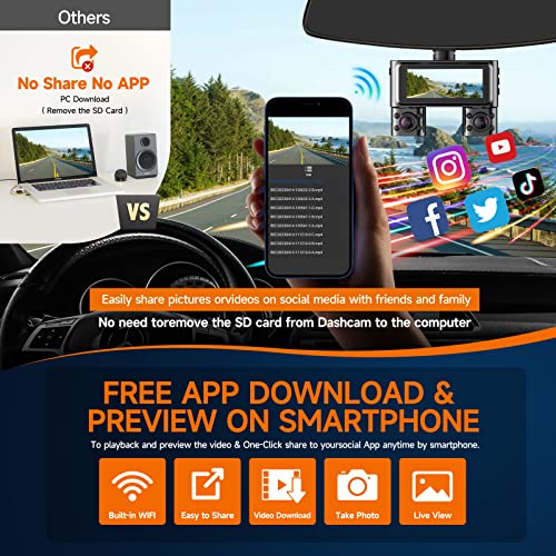 360 Dash Cam Front and Rear Inside, 4 Channel Dash Camera for Cars FHD 1080Px4, Built-in Wi-Fi, 3.16” IPS Screen, WDR Night Vision, Included 64GB Card, 24H Parking Mode