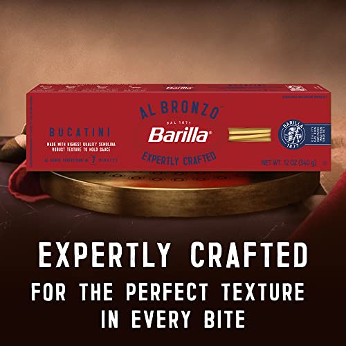 Barilla Al Bronzo Bucatini Pasta 12 oz. (Pack of 20), Bronze Cut Pasta Created from a Reserve Batch Durum Wheat, Non-GMO, Kosher