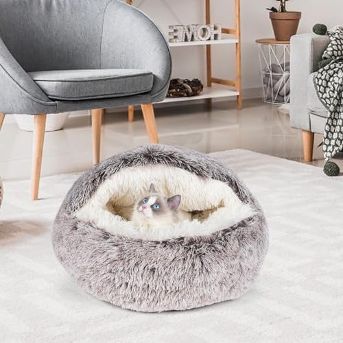 Qianchilang Cat Beds & Dog Bed with Cover Cave, Dog Beds for Small Dogs, Round Soft Plush Donut Calming Pet Bed for Indoor Cats or Small Dog, Washable Puppy Bed with Non-Slip Bottom-16inch