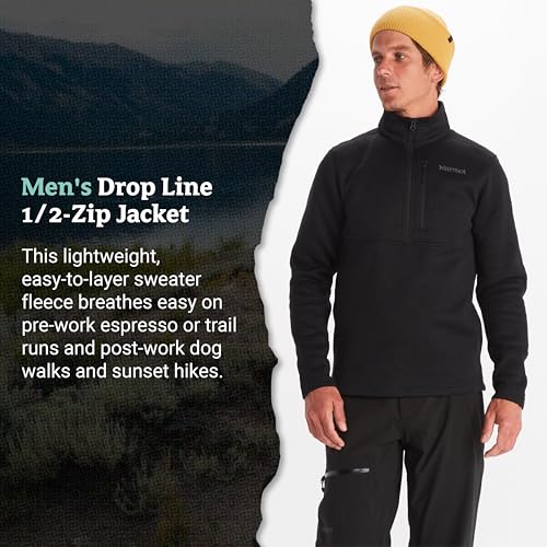 MARMOT Men's Drop Line 1/2 Zip Fleece Jacket, Black, Small