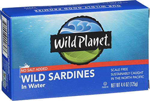 Wild Planet Wild Sardines in Water, No Salt Added, Tinned FIsh, Sustainably Wild-Caught, Non-GMO, Kosher, Gluten Free, Keto and Paleo, 4.4 Ounce, Single Unit