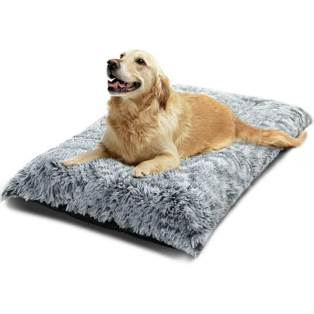 Deluxe Plush Dog Beds for Large Dogs Cats Washable Anti-Slip Pads 35''x23'' Gray