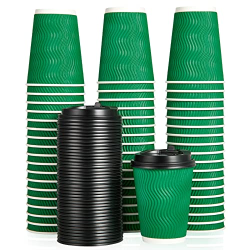 DAILYPACK 100 Count 12 OZ Coffee Cups with Lids, Insulated Ripple Wall Paper Hot Coffee Paper Cups for Hot Drinks
