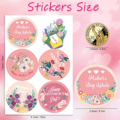 48Pcs Mothers Day Stickers Happy Mother's Day Label Stickers Flowers Hearts Envelope Seals Stickers Self-Adhesive Mom Stickers for Gifts Boxes Present Packages Candy Cookie Bags Wrap Cards Decor