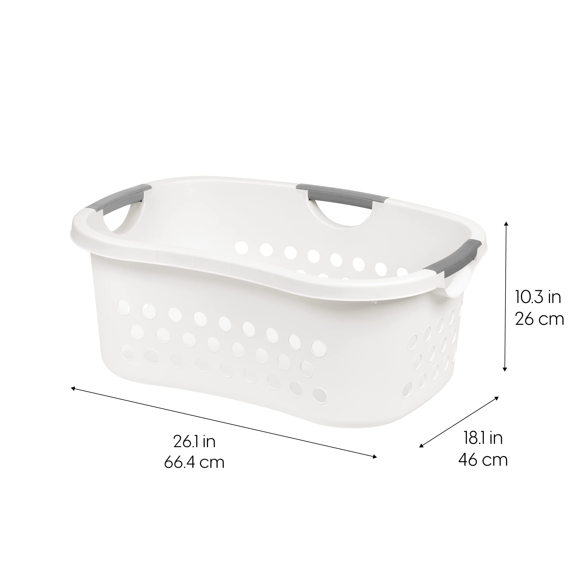IRIS USA 50L Plastic Hip Hold Laundry Basket with Built-In Comfort Carry Handles, 3-Pack, 1.5 Bushel, Clothes Hamper, Laundry Hamper, Ventilation Holes, for Dorm Laundry Room Bedroom, White