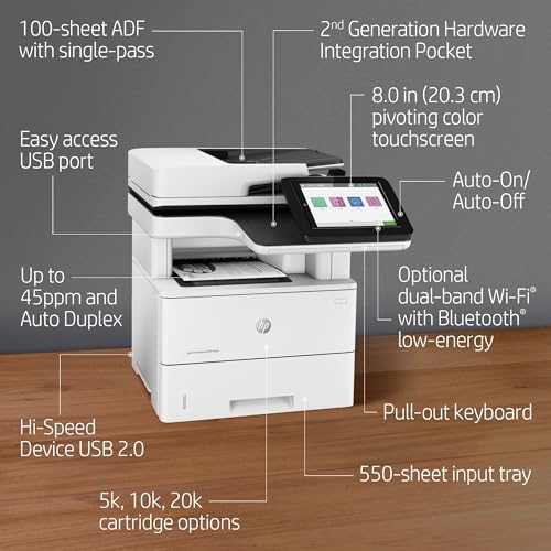 HP LaserJet Enterprise MFP M528dn Monochrome All-in-One Printer with built-in Ethernet & 2-sided printing (1PV64A), White