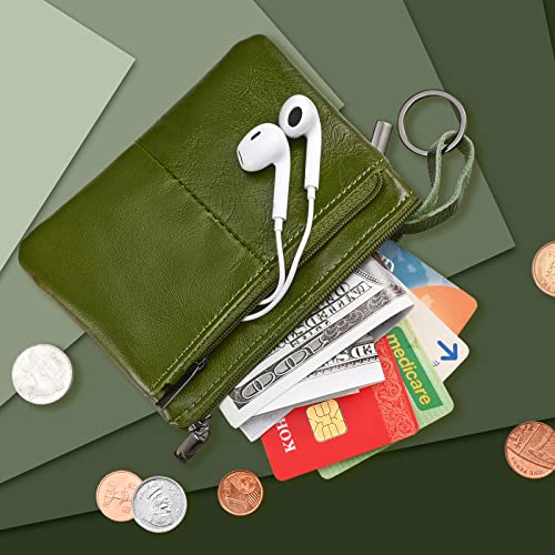 Genuine Leather Coin Purse Pouch Triple Zipper Card Holder Wallet with Key Ring,Black