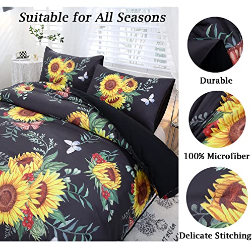 ZRNBAST Aqua Blue Sunflower Comforter Set Twin-3 Piece Butterfly Yellow Floral Bedding Sets-All Season Warmth Ultra Soft Farmhouse Bedding Comforter Sets Twin Size (Twin, Aqua Blue)
