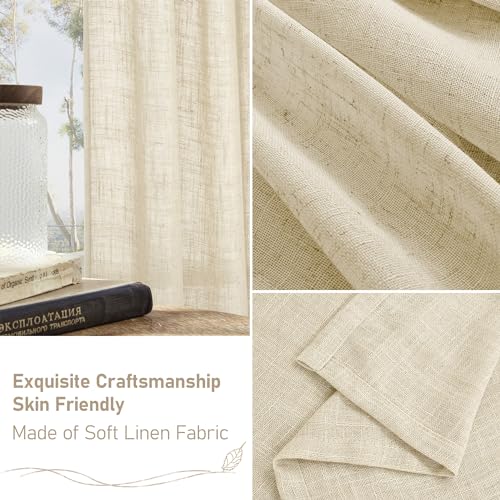 LAMIT Grey Linen Curtains 95 inch for Living Room, Semi Sheer Light Filtering Boho Window Textured Burlap Drapes with Bronze Grommet for Bedroom Farmhouse, 2 Panels Set, 52 x 95 Inch