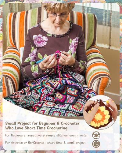 Katech Crochet Kit for Beginners, Granny Square Crochet Starter Kit for Adults Includes Crochet Blocking Mat Crochet Book, Beginner Crochet Kit for Kids Learn to Crochet Granny Squares Blanket Bags