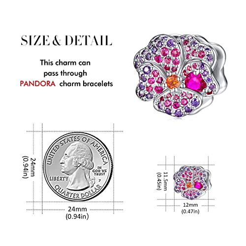 Purple Pink Pansy Flower Charm for Pandora Bracelet Necklace 925 Sterling Silver Violet Plant Charm Valentines Day Gift for Friend Wife Mom Daughter…