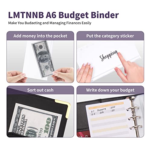 Budget Binder, A6 Marble PU Leather Binder, Money Organizer Cash Envelopes Budget Planner with 8 Zipper Cash Envelopes, 12 Expense Budget Sheets & 2 Letter Label Sticker for Budgeting, Saving Money