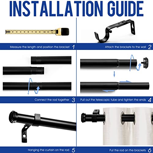 Zeerobee Curtain Rods for Windows 16 to 28, 1 Inch Black Curtain Rod Set, Heavy Duty Adjustable Drapery Rods, Modern Indoor/Outdoor Curtain Rod for Bedroom, Living Room, Patio, Farmhouse, 16"-28"