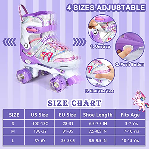 Roller Skates for Kids, Shine Skates 4 Size Adjustable Roller Skates with Light up Wheels for Girls, Teens, Outdoor Rollerskates for Beginners & Advanced | Purple, L - 3Y-6Y (Large, Purple)