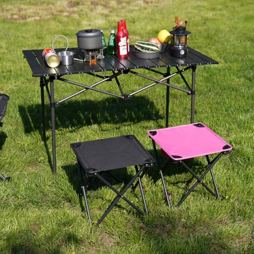 Opliy Camping Stool 2 Pack,13.5 Inch Portable Folding Stool for Outdoor Gardening and Beach Hiking Fishing,Foot Stool with Carry Bag (Black)