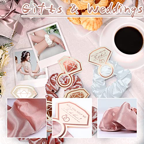 Bridesmaid Scrunchies 8pcs Satin Proposal Gifts Elastics Hair Ties Bachelorette Soft Scrunchy Hair Bands Hair Styling Accessories Party Favors for Wedding Parties Bridal ShowerWhite Champagne